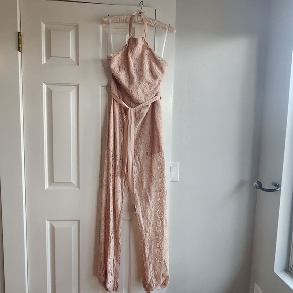 bebe Pants - Bebe Lace Halter Jumpsuit Pink Size 8